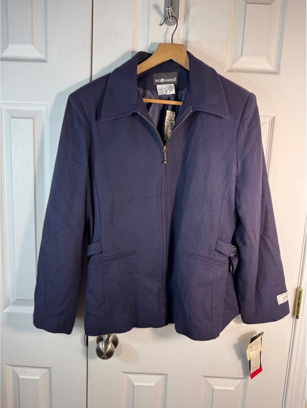 Sag Harbor Women's Navy Blue 100% Wool Jacket Size 14